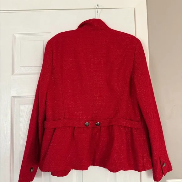 Coldwater Creek Red Blazer Jacket Button Detail Military Holiday Christmas - Picture 7 of 9
